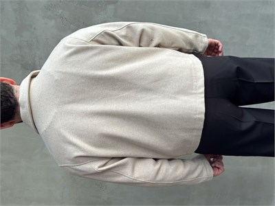 Erkek Özel Premium Seri Relax Fit Çift Fermuarlı Crop Kesim Kaşe Ceket-Bej(E1831)