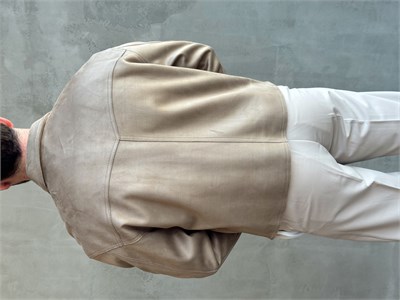 Erkek Özel Premium Seri Relax Fit Çift Fermuarlı Süet Deri Ceket-Bej(E1819)