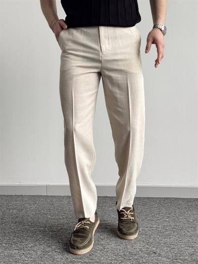 Erkek Özel Premium Seri Straight Fit Keten Kumaş Pantolon-Taş(E1399)Ketench