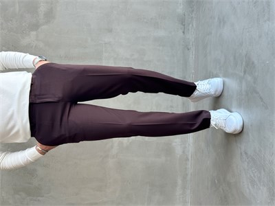 Erkek Özel Premium Seri Yüksek Bel Kopçalı Comfort Slim Kalıp Kışlık Kumaş Pantolon-Kahverengi(E1822)