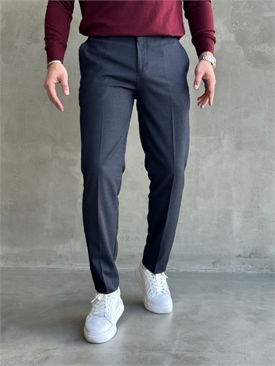 Erkek Özel Premium Seri Yüksek Bel Kopçalı Comfort Slim Kalıp Kışlık Kumaş Pantolon-Lacivert(E1822)