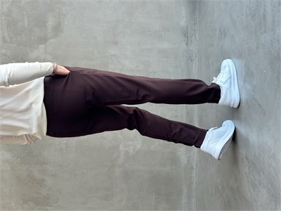Erkek Özel Premium Seri Yüksek Bel Kopçalı Comfort Slim Kalıp Kışlık Kumaş Pantolon-Kahverengi(E1822)
