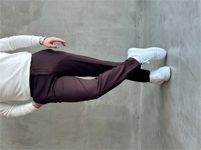 Erkek Özel Premium Seri Yüksek Bel Kopçalı Comfort Slim Kalıp Kışlık Kumaş Pantolon-Kahverengi(E1822)