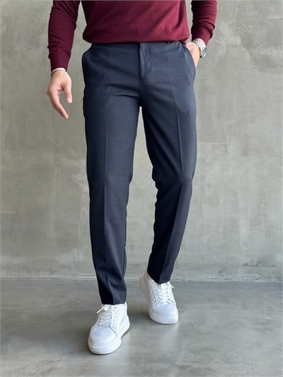 Erkek Özel Premium Seri Yüksek Bel Kopçalı Comfort Slim Kalıp Kışlık Kumaş Pantolon-Lacivert(E1822)