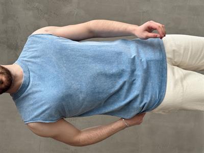 Erkek Özel Seri Yıkama Detay Oversize Kalıp Bisiklet Yaka Sıfır Kol T-Shirt-Mavi(E1672)