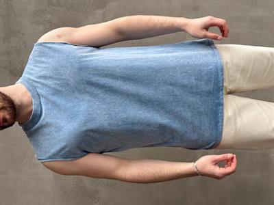 Erkek Özel Seri Yıkama Detay Oversize Kalıp Bisiklet Yaka Sıfır Kol T-Shirt-Mavi(E1672)