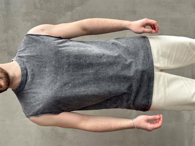 Erkek Özel Seri Yıkama Detay Oversize Kalıp Bisiklet Yaka Sıfır Kol T-Shirt-Siyah(E1672)
