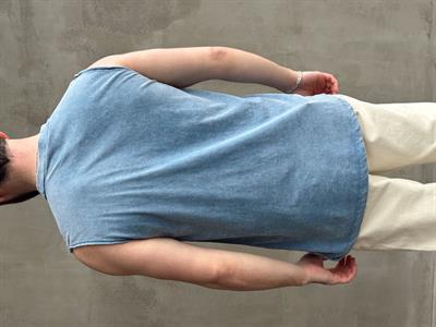 Erkek Özel Seri Yıkama Detay Oversize Kalıp Bisiklet Yaka Sıfır Kol T-Shirt-Mavi(E1672)