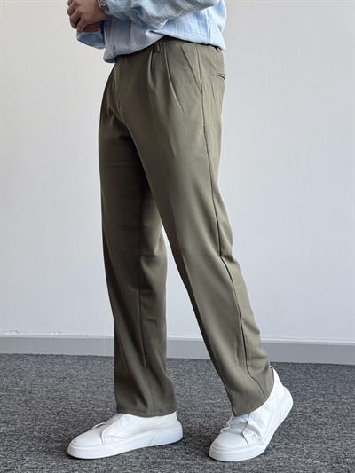 Erkek Pileli Baggy Beli Lastikli Kumaş Pantolon-Yeşil(E1010)