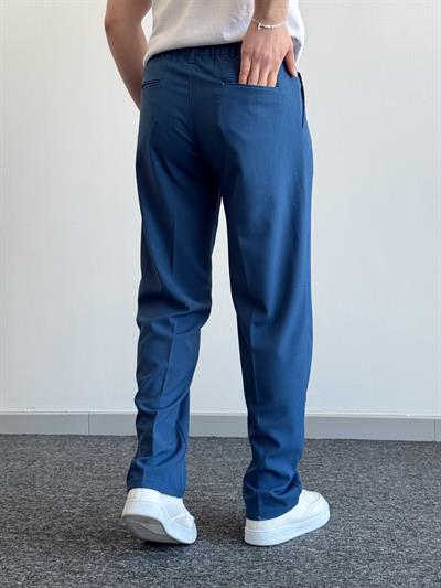 Erkek Pileli Baggy Beli Lastikli Kumaş Pantolon-Koyu Mavi(E1010)