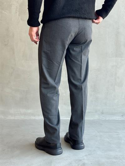 Erkek Pileli Baggy Beli Lastikli Kumaş Pantolon-Füme(E1010)