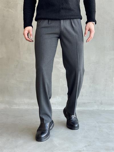 Erkek Pileli Baggy Beli Lastikli Kumaş Pantolon-Füme(E1010)