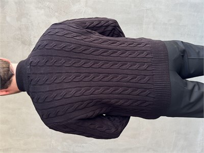 Erkek Popüler Model Regular Kalıp Halat Desenli Yarım Fermuar Triko Kazak-Siyah(E1867)