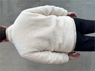 Erkek Popüler Model Regular Kalıp Peluş Kürklü Dik Yaka Cepli Mont-Krem(E1876)
