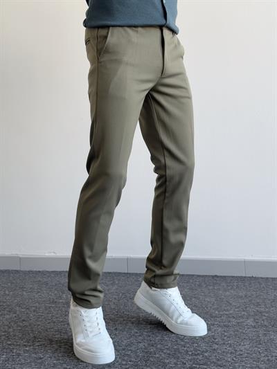Erkek Premium İtalyan Kesim Gizli Düğme Detay Gabardin Kumaş Pantolon-Haki(E1144)