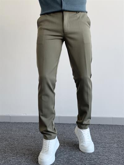 Erkek Premium İtalyan Kesim Gizli Düğme Detay Gabardin Kumaş Pantolon-Haki(E1144)