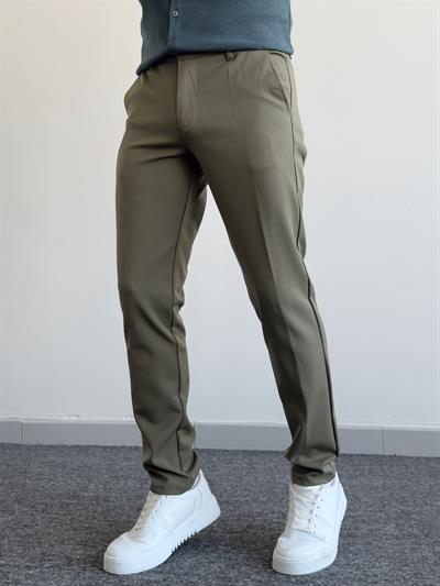 Erkek Premium İtalyan Kesim Gizli Düğme Detay Gabardin Kumaş Pantolon-Haki(E1144)
