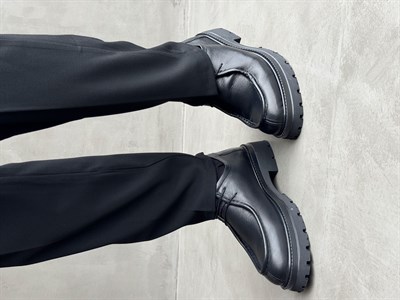 Erkek Premium Kalite %100 Deri Bağcıklı Oxford Stil Yüksek Taban Ayakkabı-Siyah(E1734)