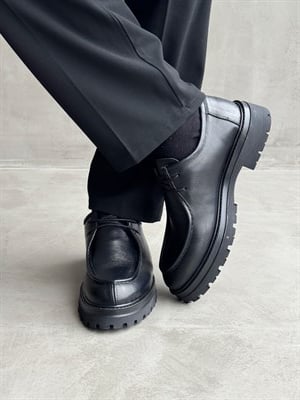 Erkek Premium Kalite %100 Deri Bağcıklı Oxford Stil Yüksek Taban Ayakkabı-Siyah(E1734)Ketench