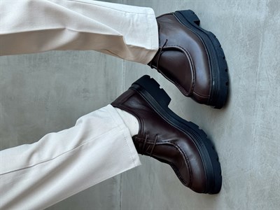 Erkek Premium Kalite %100 Deri Bağcıklı Oxford Stil Yüksek Taban Ayakkabı-Kahverengi(E1734)