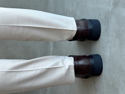 Erkek Premium Kalite %100 Deri Bağcıklı Oxford Stil Yüksek Taban Ayakkabı-Kahverengi(E1734)