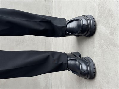 Erkek Premium Kalite %100 Deri Bağcıklı Oxford Stil Yüksek Taban Ayakkabı-Siyah(E1734)