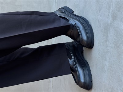 Erkek Premium Kalite %100 Deri Bağcıksız Oxford Stil Yüksek Taban Ayakkabı-Siyah(E1741)