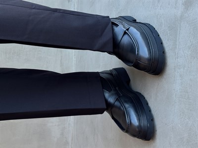 Erkek Premium Kalite %100 Deri Bağcıksız Oxford Stil Yüksek Taban Ayakkabı-Siyah(E1741)