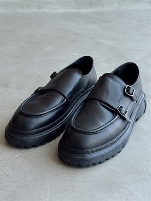 Erkek Premium Kalite %100 Deri Toka Detaylı Oxford Stil Yüksek Taban Ayakkabı-Siyah(E1739)Ketench