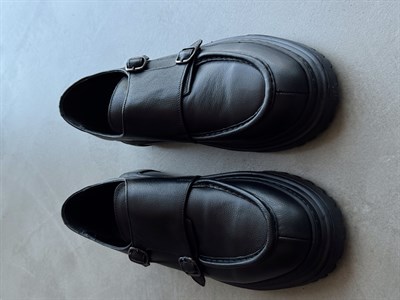 Erkek Premium Kalite %100 Deri Toka Detaylı Oxford Stil Yüksek Taban Ayakkabı-Siyah(E1739)