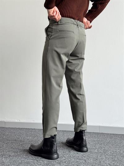 Erkek Premium Kalite Bel Lastikli Duble Paça Gabardin Kumaş Pantolon-Haki(E1244)