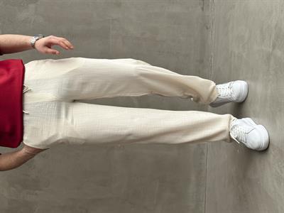 Erkek Premium Kalite Beli Lastikli Bağcık Detay Baggy Kalıp Keten Pantolon-Bej(E1676)Ketench