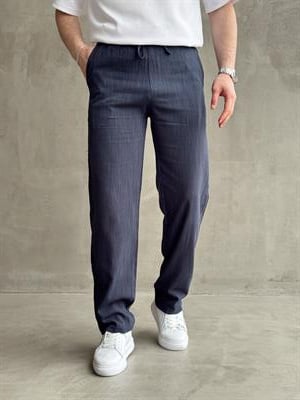 Erkek Premium Kalite Beli Lastikli Bağcık Detay Baggy Kalıp Keten Pantolon-Lacivert(E1676)Ketench