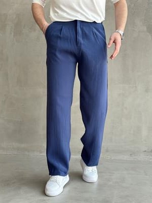 Erkek Premium Kalite Beli Lastikli Pile Detaylı Baggy Kalıp Modal Kumaş Pantolon-Lacivert(E1649)