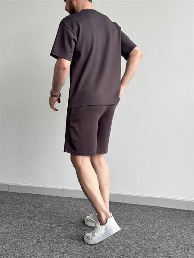 Erkek Premium Kalite Bisiklet Yaka T-Shirt Şort Takım-Antrasit(E1353)