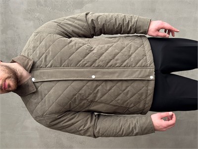 Erkek Premium Kalite BRB Model Regular Kalıp Kadife Yaka Baklava Desenli Süet Ceket-Haki(E1898)