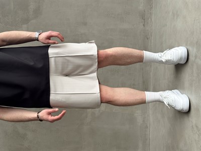 Erkek Premium Kalite Geniş Kalıp Beli Lastikli İp Detay Fitilli Şort-Bej(E1737)