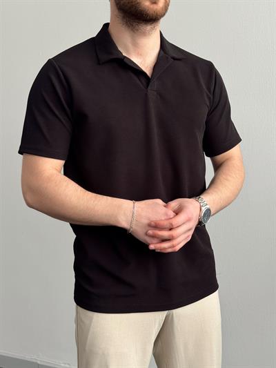 Erkek Premium Kalite Jakarlı Polo Yaka T-Shirt-Siyah(E1295)