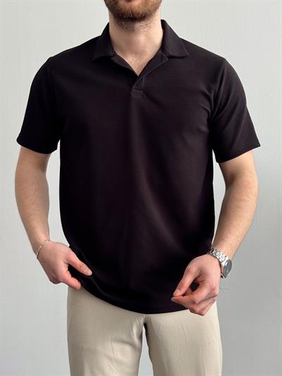Erkek Premium Kalite Jakarlı Polo Yaka T-Shirt-Siyah(E1295)