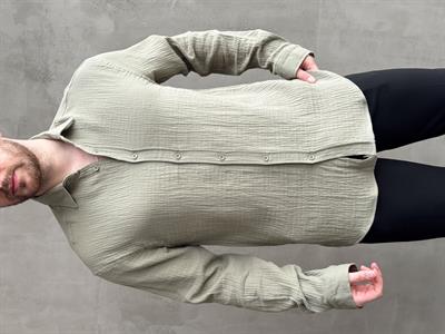 Erkek Premium Kalite Oversize Kalıp Gofre Model Müslin Kumaş Gömlek-Haki(E1633)