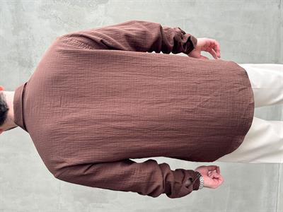 Erkek Premium Kalite Oversize Kalıp Gofre Model Müslin Kumaş Gömlek-Kahverengi(E1633)