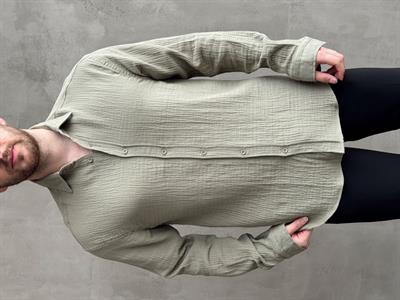 Erkek Premium Kalite Oversize Kalıp Gofre Model Müslin Kumaş Gömlek-Haki(E1633)