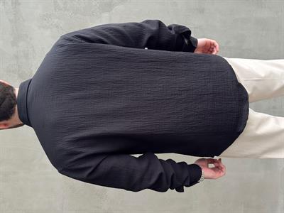 Erkek Premium Kalite Oversize Kalıp Gofre Model Müslin Kumaş Gömlek-Siyah(E1633)