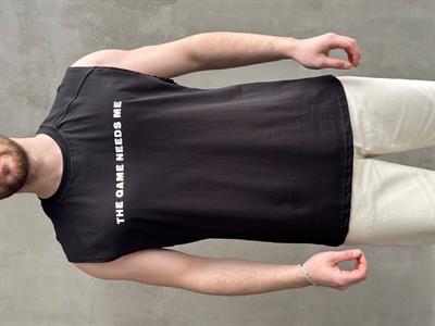 Erkek Premium Kalite Oversize Kalıp Sıfır Kol Baskılı T-Shirt-Siyah(E1666)