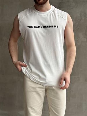 Erkek Premium Kalite Oversize Kalıp Sıfır Kol Baskılı T-Shirt-Beyaz(E1666)