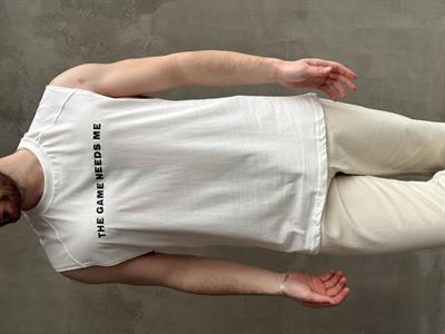 Erkek Premium Kalite Oversize Kalıp Sıfır Kol Baskılı T-Shirt-Beyaz(E1666)