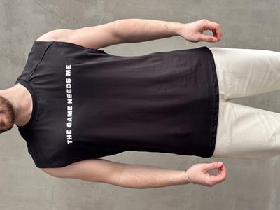Erkek Premium Kalite Oversize Kalıp Sıfır Kol Baskılı T-Shirt-Siyah(E1666)