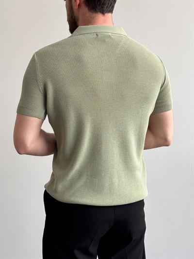 Erkek Premium Kalite Oversize Kalıp V Yaka Triko T-Shirt-Mint(E1358)