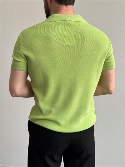 Erkek Premium Kalite Oversize Kalıp V Yaka Triko T-Shirt-Yeşil(E1358)