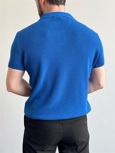 Erkek Premium Kalite Oversize Kalıp V Yaka Triko T-Shirt-Saks(E1358)